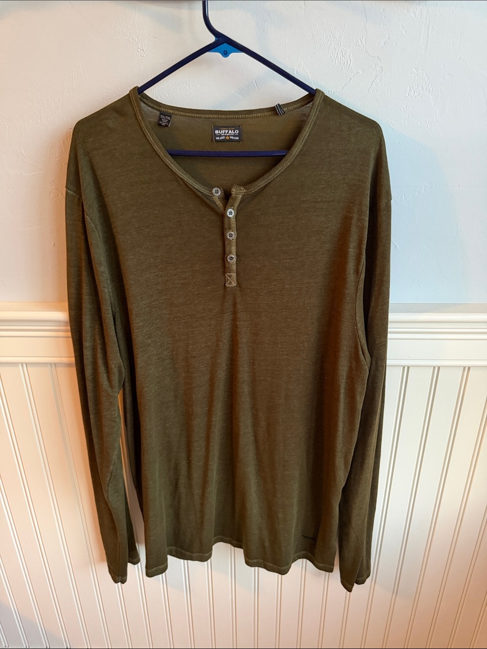Buffalo David Bitton Olive Henley Long Sleeve Shirt XXL/TTG